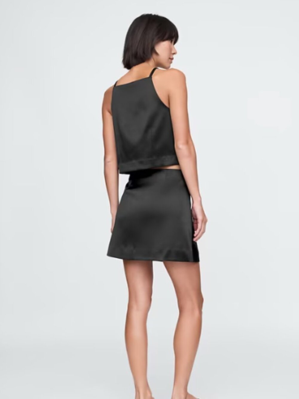 Satin Mini Skirt, Black, Fully Lined, US 20